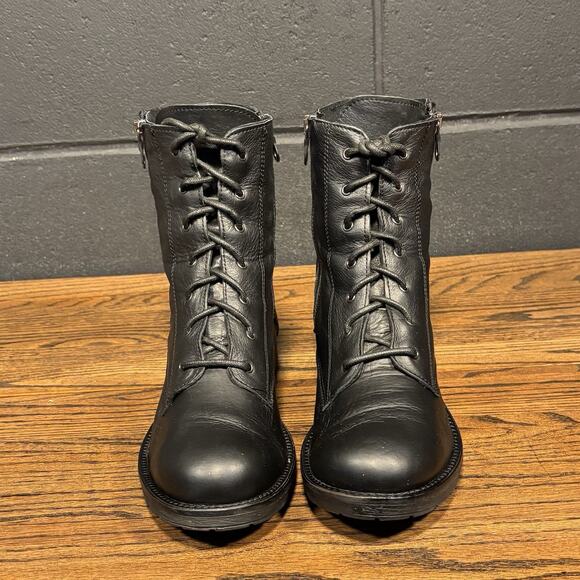 Innue Black Leather Lace Up Ankle Boots Women’s Size 40 / US 9.5 Combat Lug Sole - Picture 3 of 8